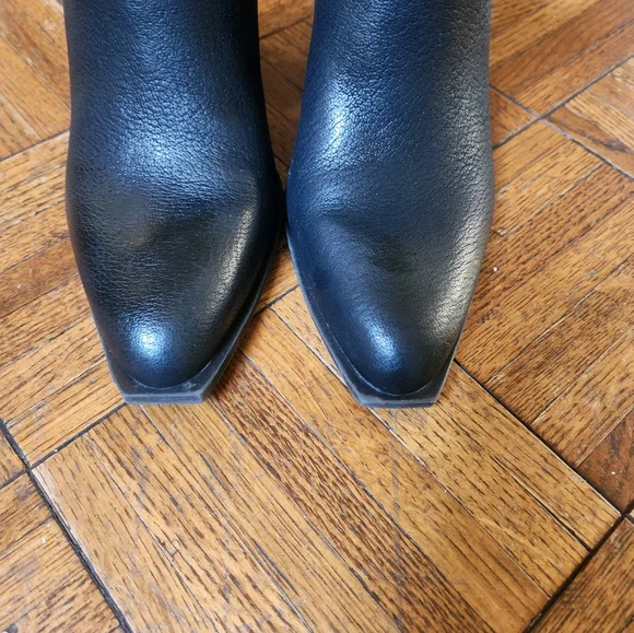 Crown Vintage Women’s Black Leather Ankle Booties Zip Block Heel Size 10M - Picture 11 of 13